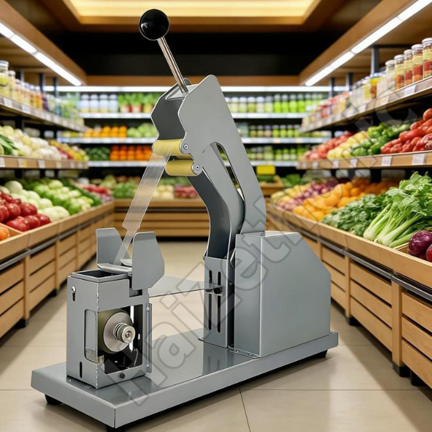 Máquina de atado de verduras y frutas con múltiples agujeros de posicionamiento y función de elevación para un fácil embalaje