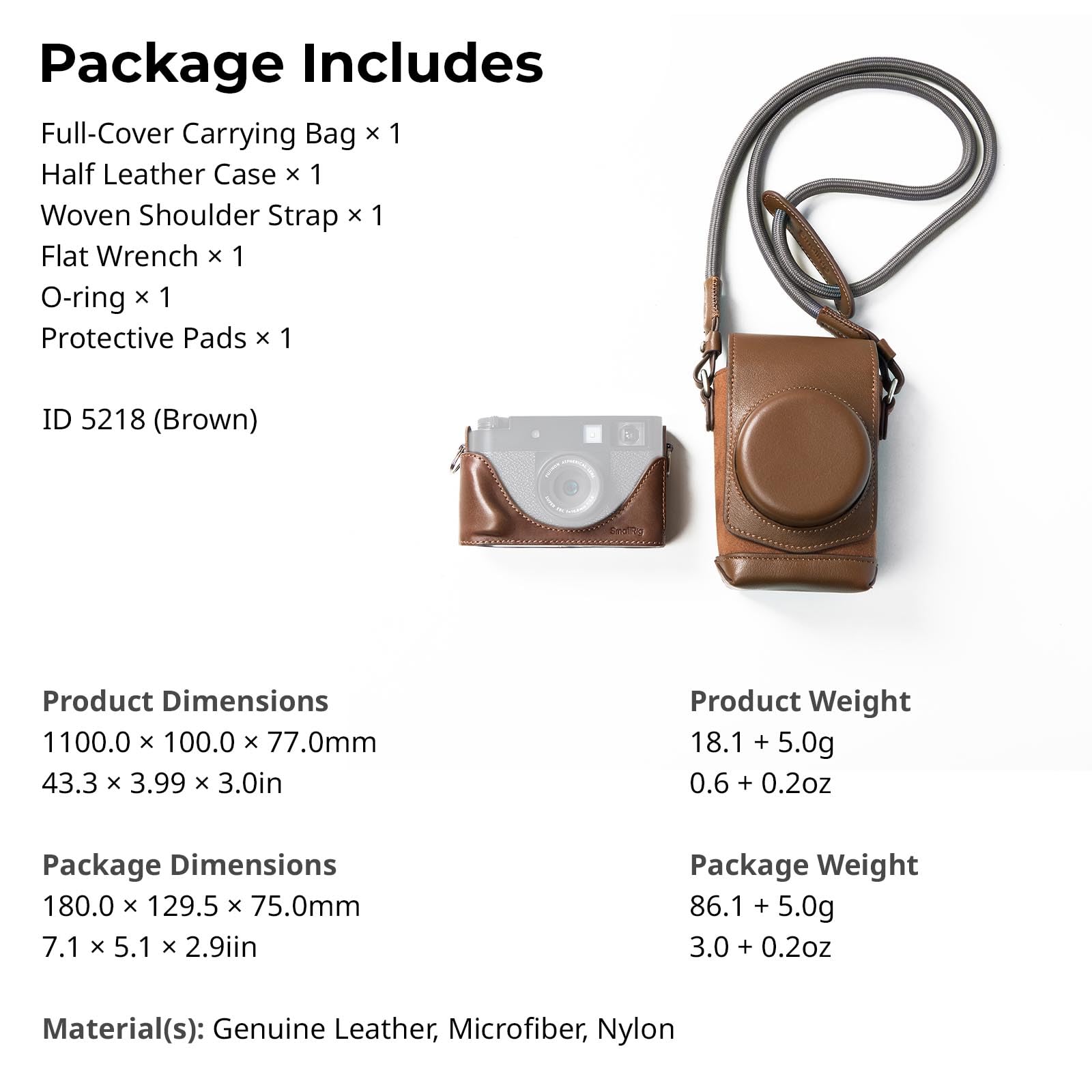 SMALLRIG X Half Ledertasche für FUJIFILM, Retro-Tragetasche mit Halbleder-Hülle, integriertem Kartenfach, tragbar und schützend mit gewebtem Schultergurt (Braun) – 5218