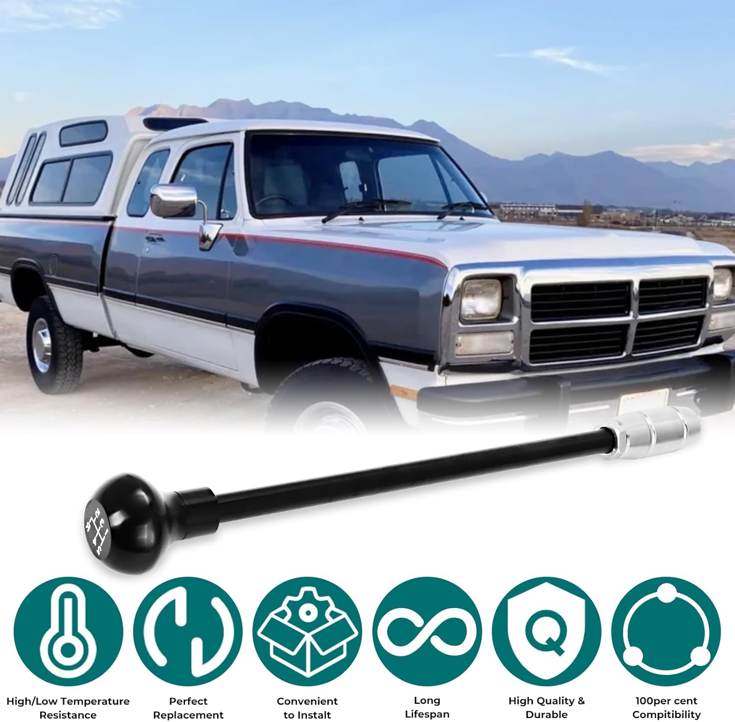 Curved Shifter Stick & 14MM Adapter Knob Kit for Dodge NV4500 - Solves Straight Shifter Interference Issue (Excludes 2-Bolt G360) (Straight)