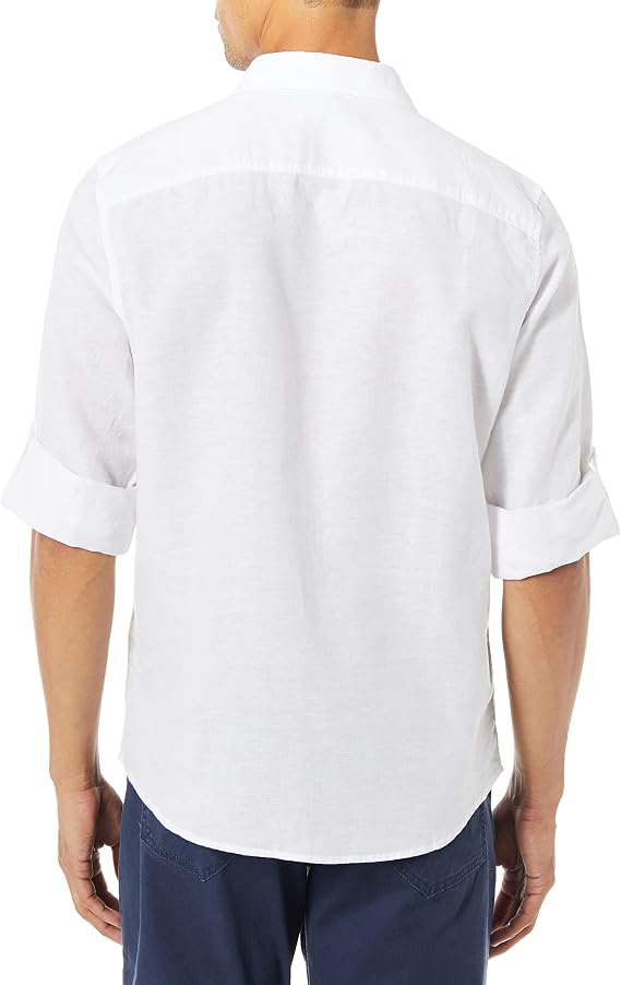 Perry Ellis Men's Rolled Sleeve Solid Linen Cotton Shirt