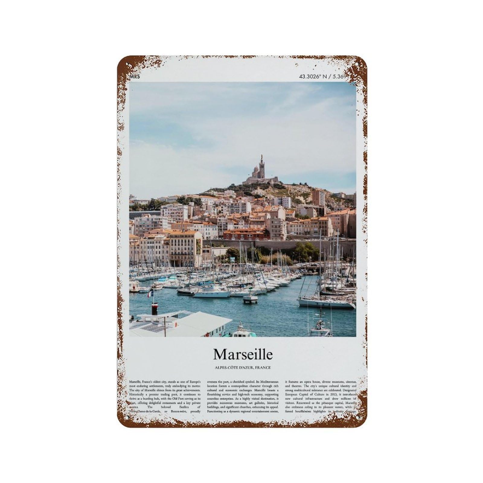 xiaoxiaoshen Marseille Alpes-côte D'azur, France City Scenery Wall Decor Art Metal Tin Poster Modern Home Decor Art Home Bar Shop Decorations Vintage Sign 30x20cm