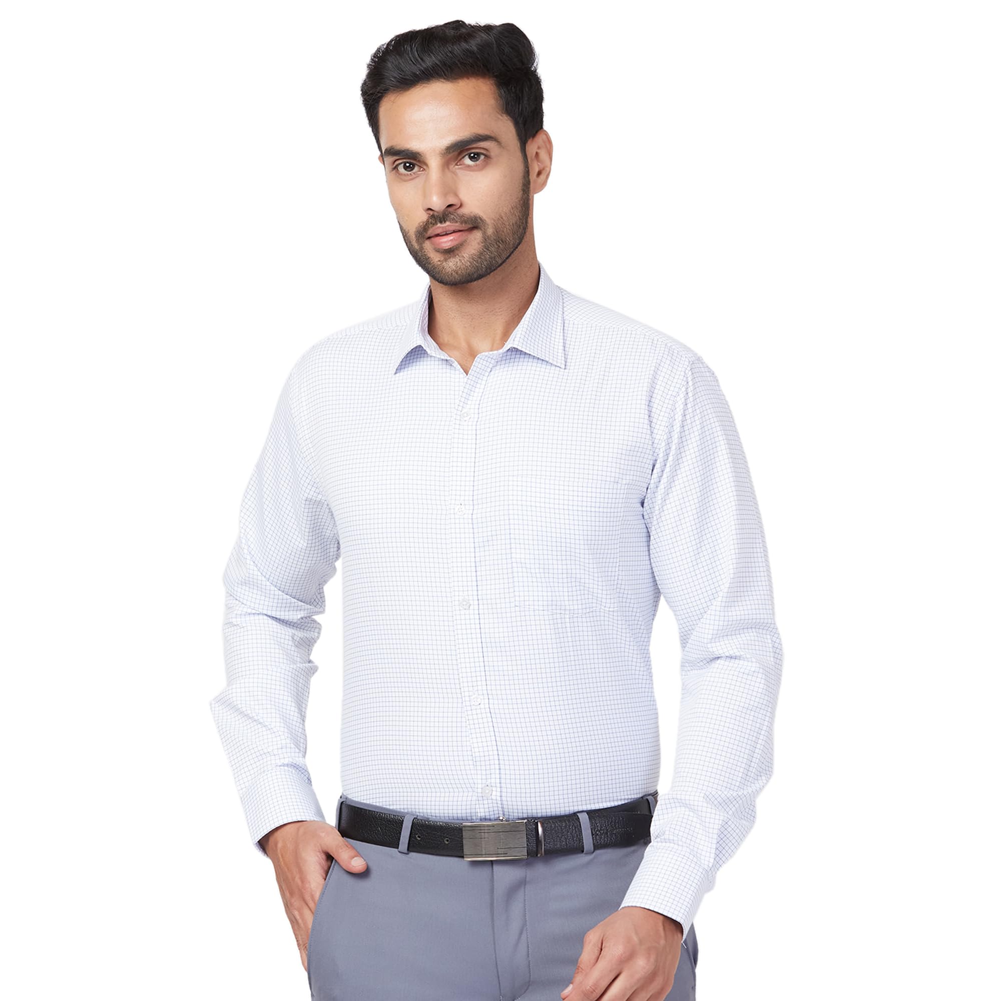 park avenue Men's Slim Fit Checks Pattern Cotton Blend Full Sleeve Semi Cut Away Collar Formal Shirt-picture-20
