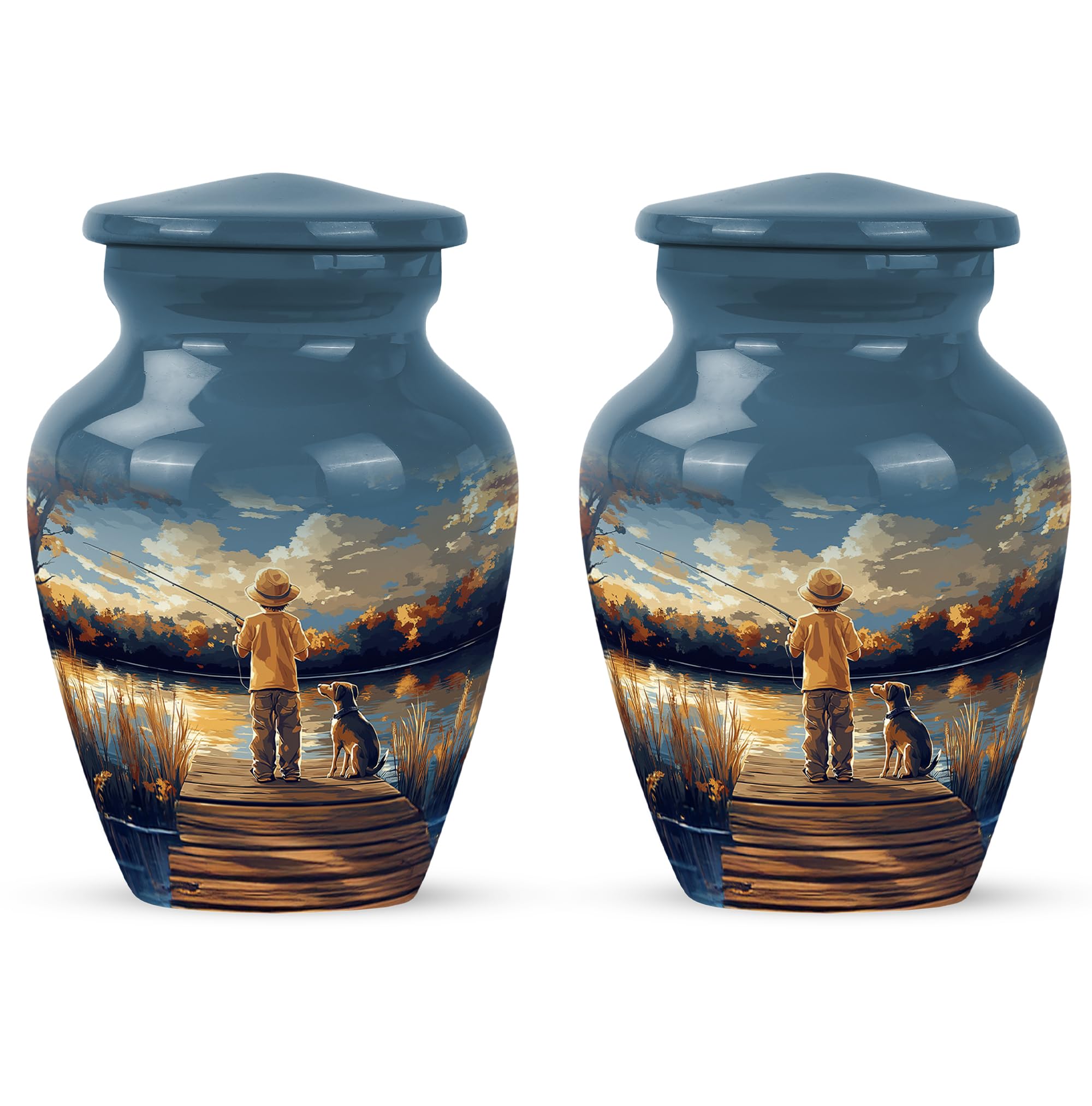 YATHABHISA Fishing Urn, Keepsake Funeral Urns for Human Adult Ashes, Decorative Gift for Sister, Funeral Ash Container, Blue, 3 Inch (Set of 2)