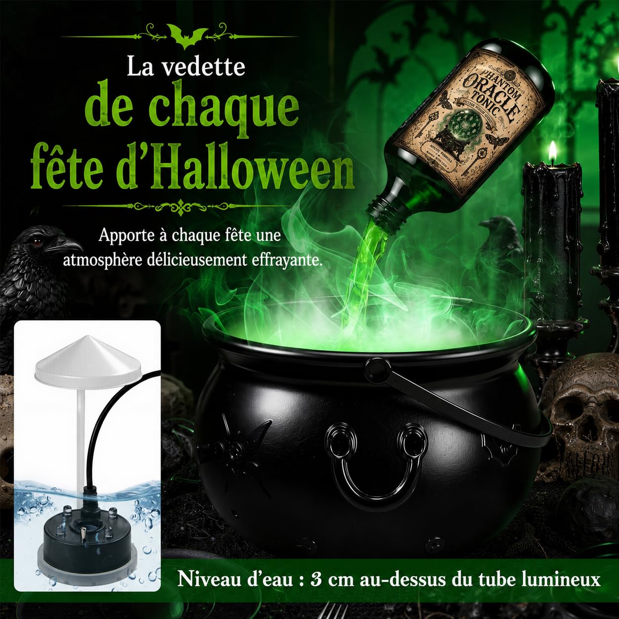 Chaudron Decoration Halloween XXL Machine a Fumee Exterieur Interieur Kit