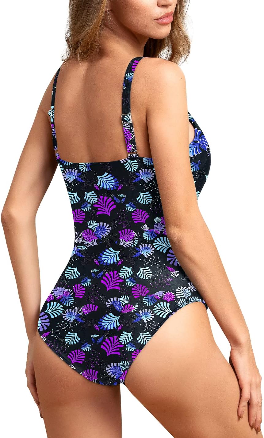 Upopby Women's Vintage Padded Push up One Piece Swimsuits Tummy Control Bathing Suits Plus Size Swimwear - Image 2