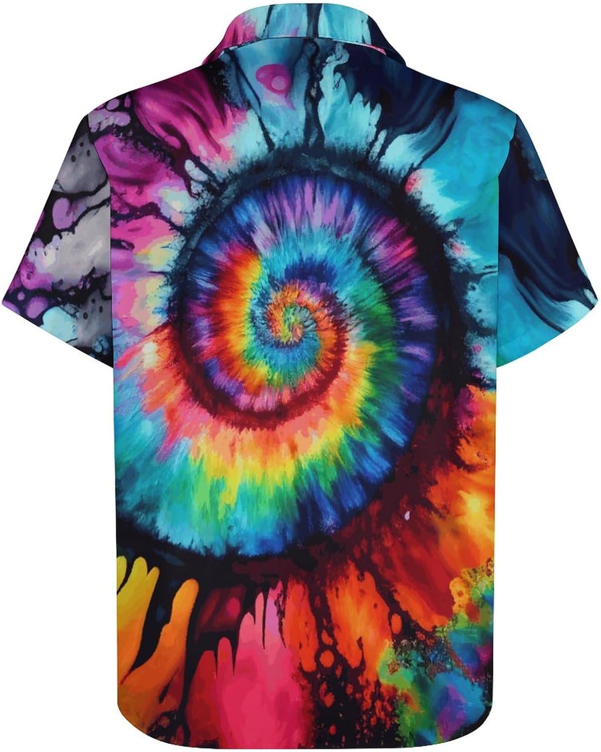 TiwBski Hawaiian Tie Dye Style Shirts for Men Rainbow Print Button Down Shirt Short Sleeve - Image 4