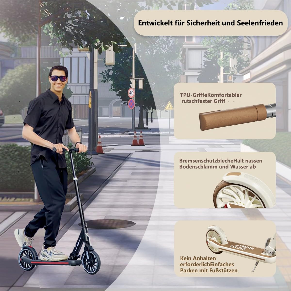Trottinette pour Adultes, Trottinette pour Enfants, Pliage Rapide avec réduction du Bruit, Interrupteur muet, Trottinette pour Enfants à partir de 2 avec Double système(Black,90 * 37 * 104)