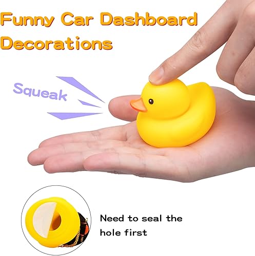 Miniatura 4 de wonuu Decoraciones de pato para tablero de automóvil, paquete de 3 patos de goma para accesorios de automóvil, pato de goma con casco de empuje,