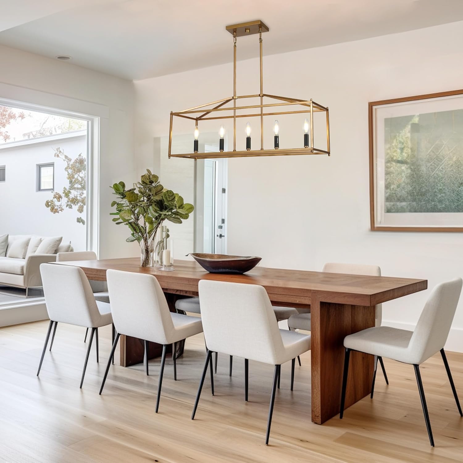 Overstock Modern Gold 5-Light Rectangle Chandelier Airy Frame Kitchen Island Light - L30 x W10.2 x H12