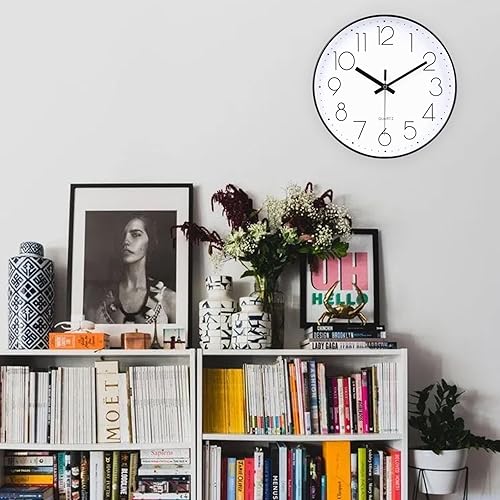 Miniatura 82 de jomparis - Reloj de pared de cuarzo redondo de 12 pulgadas, silencioso, sin tictac, decorativo, moderno, funciona con pilas, para oficina, hogar