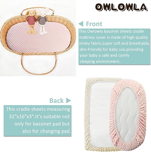 Miniatura 10 de Owlowla Juego de sábanas de moisés, ultra suaves, de minky, universal, ajustable, para bebé, niños y niñas (marfilfloral)