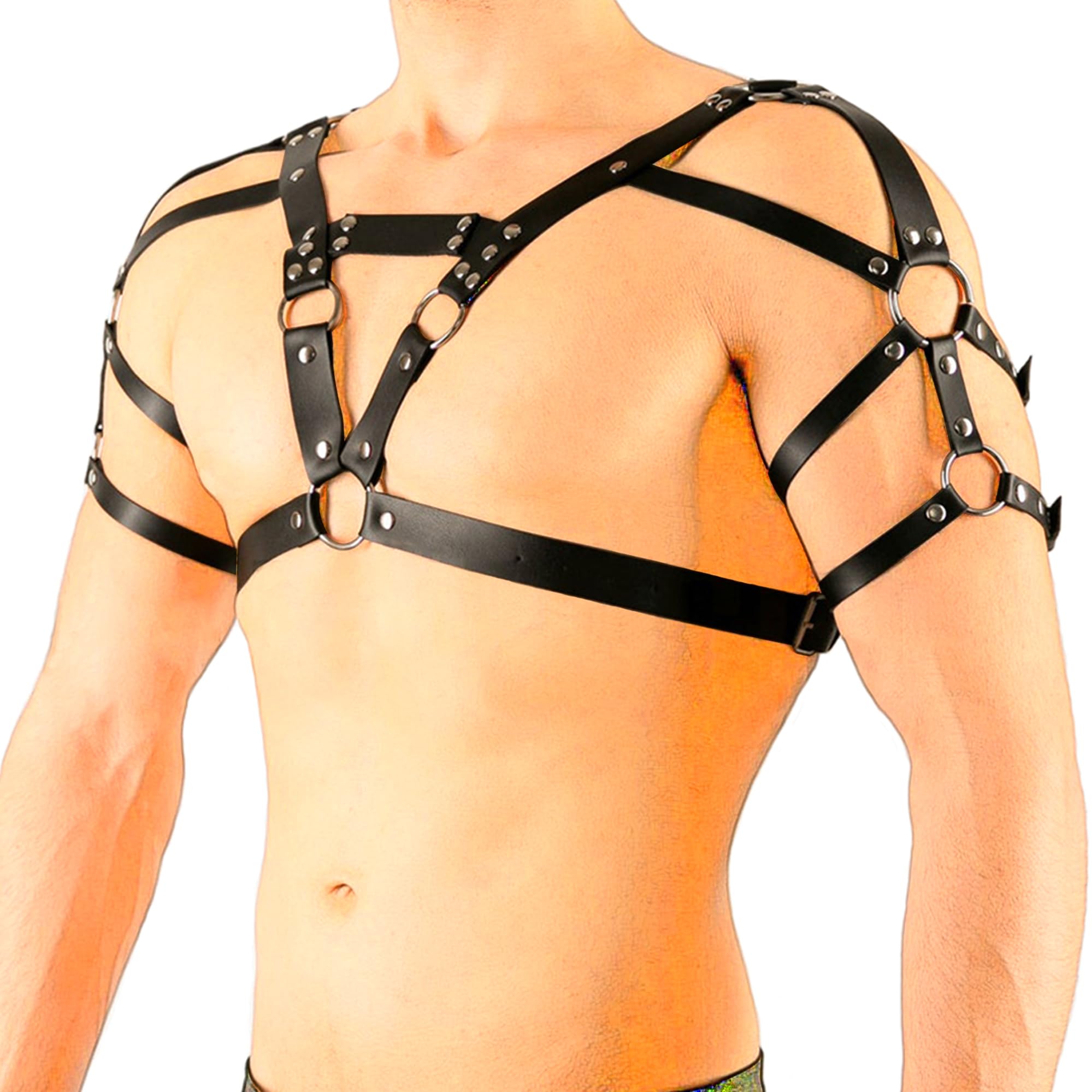 Yiotmop Men's Black Chest Harness Leather Sexy Restraint Straps Erotic Clothing Sex Body Harness Erotic Costumes Bdsm Bondage Lingerie Kit Sex Games Toys For Couples Beginners