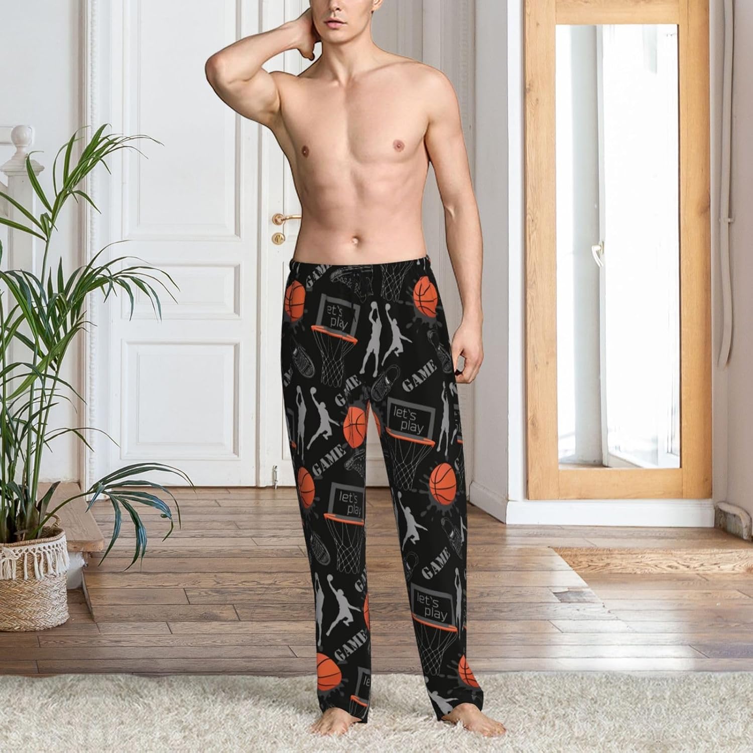 Mens Pajama Pants Casual Loose Stretch Drawstring Pj Bottoms Palazzo Wide Leg Lounge Pant With Pockets - Image 5