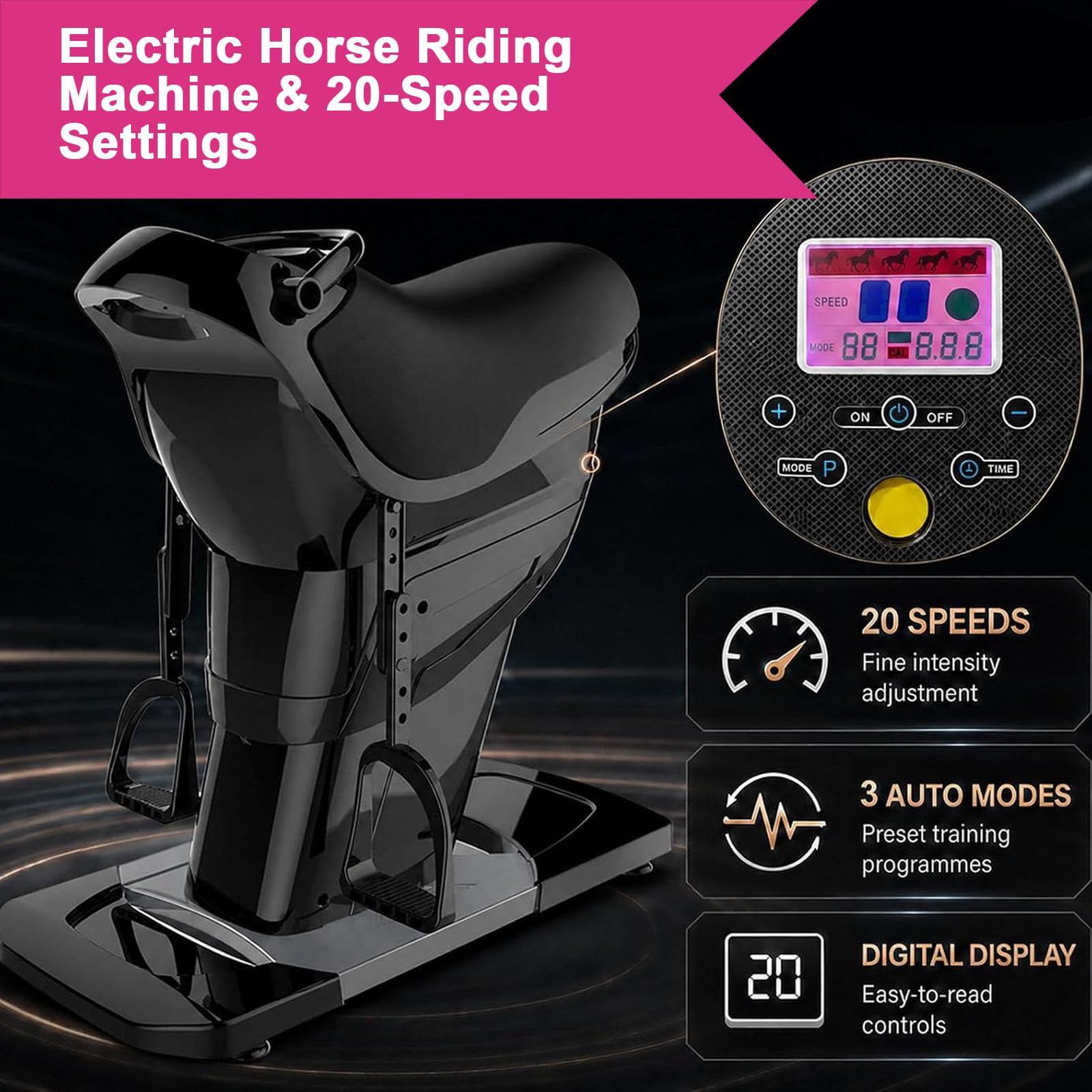 Simulatore Di Equitazione Elettrico Per Esercizi Per I Glutei, Macchina Fitness Elettrica Da Interno A 20 Velocità Con Display Lcd, Interruttore Di Sicurezza, Capacità Di Carico Di 150 Kg Per