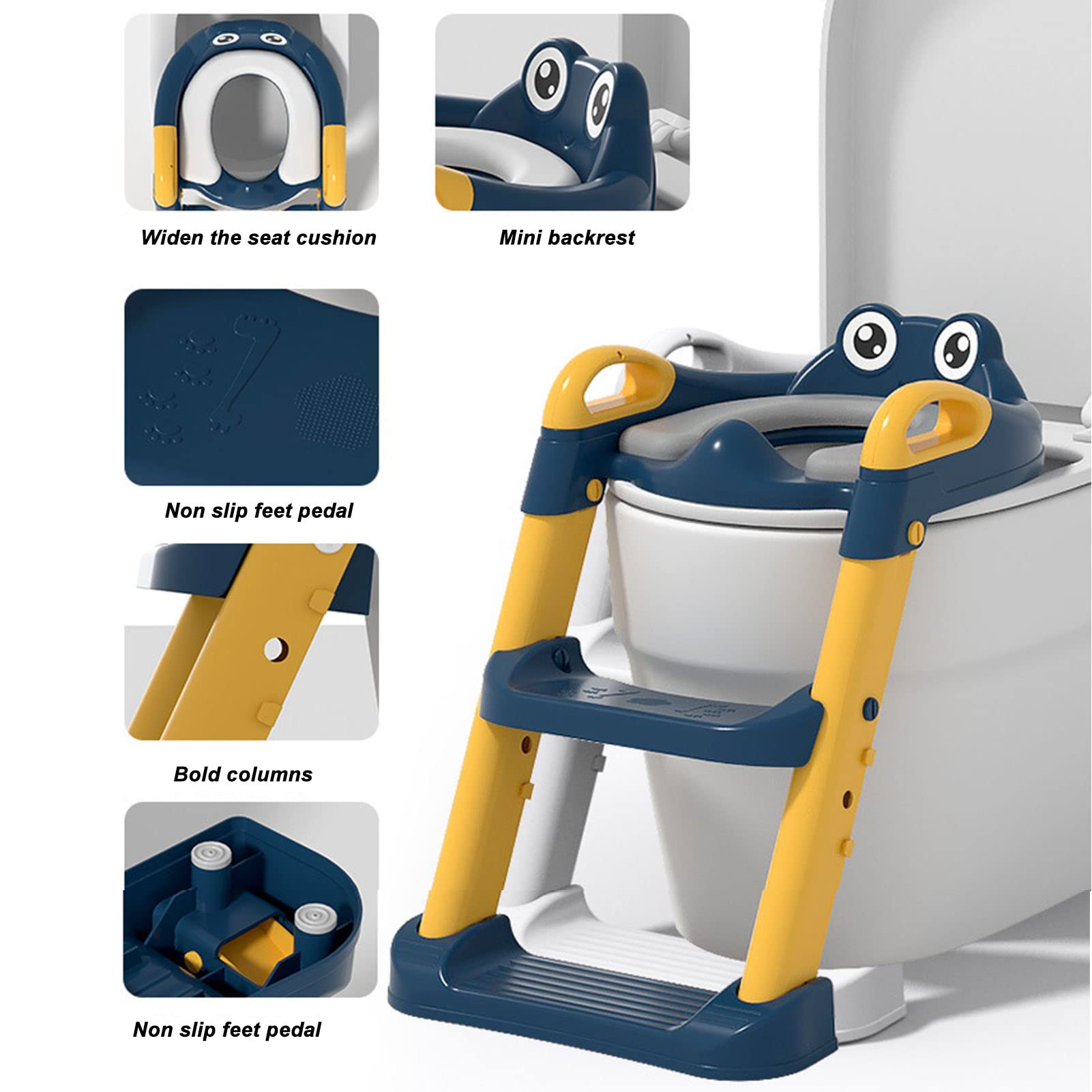 Sedile WC per Bambini con Vasino, Design Antiscivolo e Altezza Regolabile per Bambini Indipendenti, Materiale in PVC Morbido (Gialla)