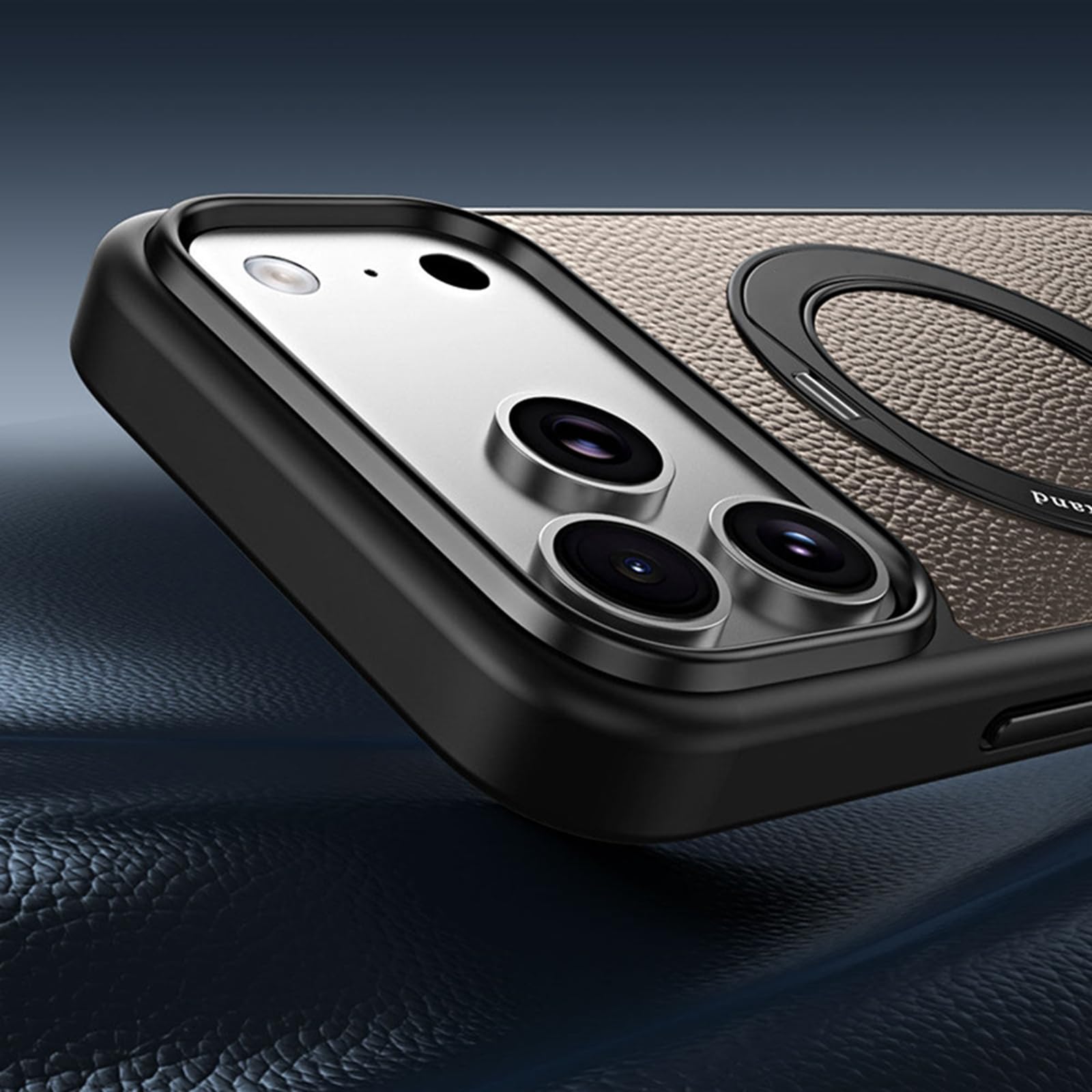 Magnetyczne etui do iPhone 17 Pro Max/17 Pro, regulowany uchwyt na pierścień skórzany pokrowiec handlowy Anti-fall, fioletowy, 17 Pro MAX