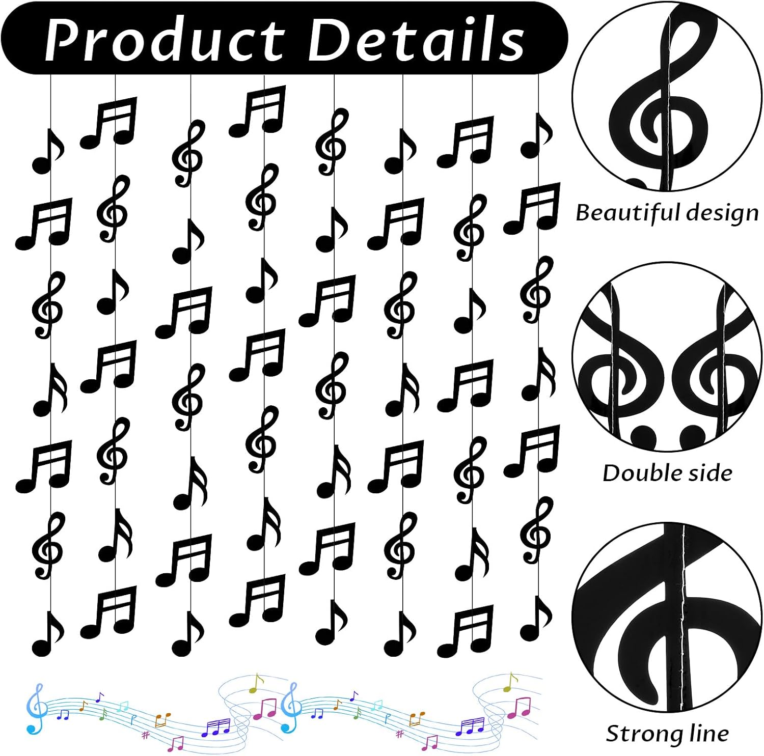 8PCS Music Notes Party Decorations, Black Musical Note Hanging Swirl, Music Theme Party Supplies, Musical Notes Garland for Concerts, Music-Theme Parties, Birthdays, Weddings and Baby Showers