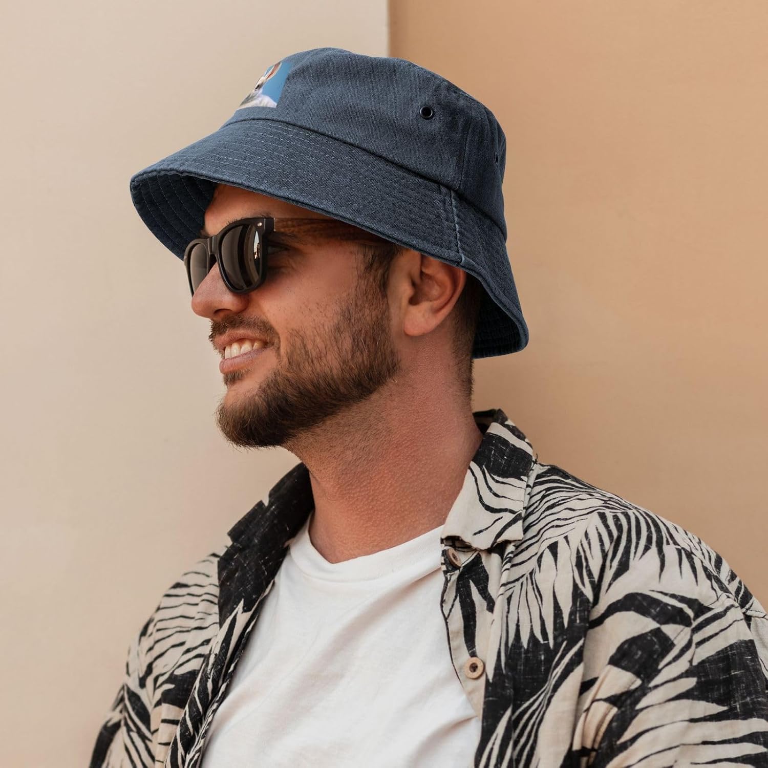 Goat-Antelope Printed Cowboy Fisherman hat, Suitable for Outdoor Fishing Beach Party Fisherman hat Hip-hop hat, Navy Blue