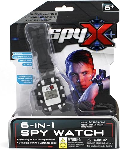 SpyX / Reloj 6 en 1 - Reloj de juguete espía de 6 funciones. Incluye: lentes de telescopio, LED, cápsulas de mensajes secretos, silbato, espejo de