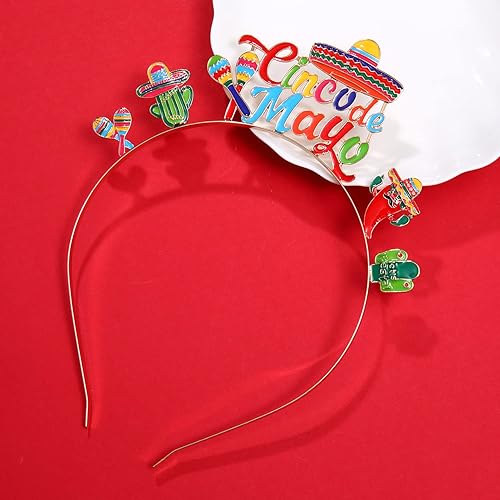 Miniatura 3 de Cinco De Mayo Diademas Mexicana Fiesta Hairband Sombrero Chili Cactus Piñata Aro Pelo Aro Mexicano Decoración Fiesta Colorido