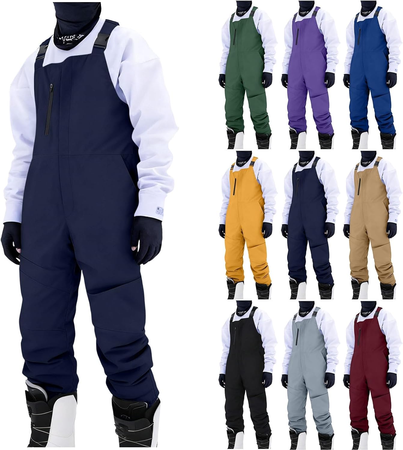Mens Snow Bibs Waterproof Insulated Overalls Adjustable Straps Winter Thermal Snowboarding Snowpants with Pockets