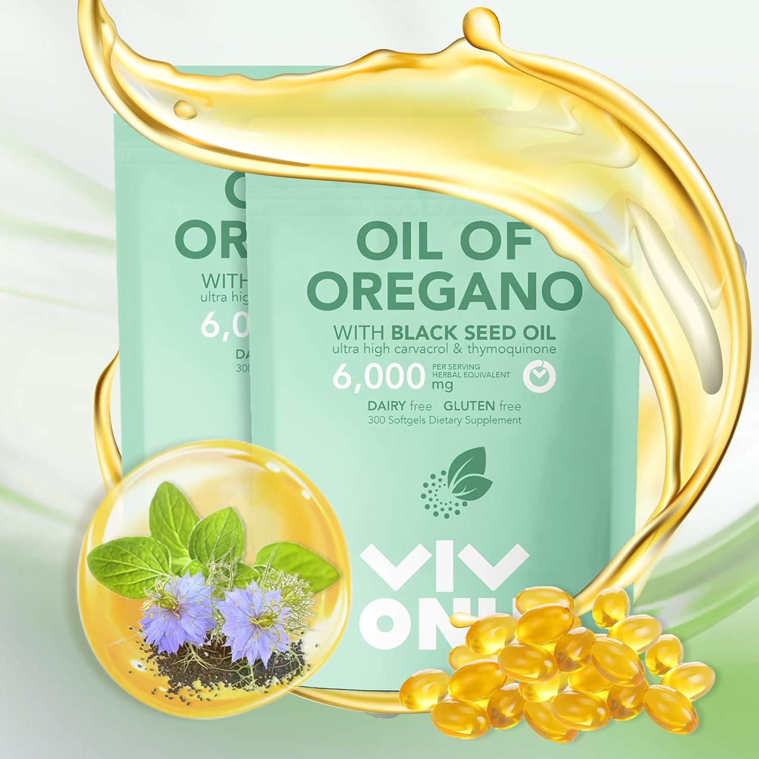 Oil of Oregano with Black Seed Oil, Balanced Oil of Oregano Capsules, Organic OreganoOil Softgels,Carvacrol,Thymoquinone, Non-GMO