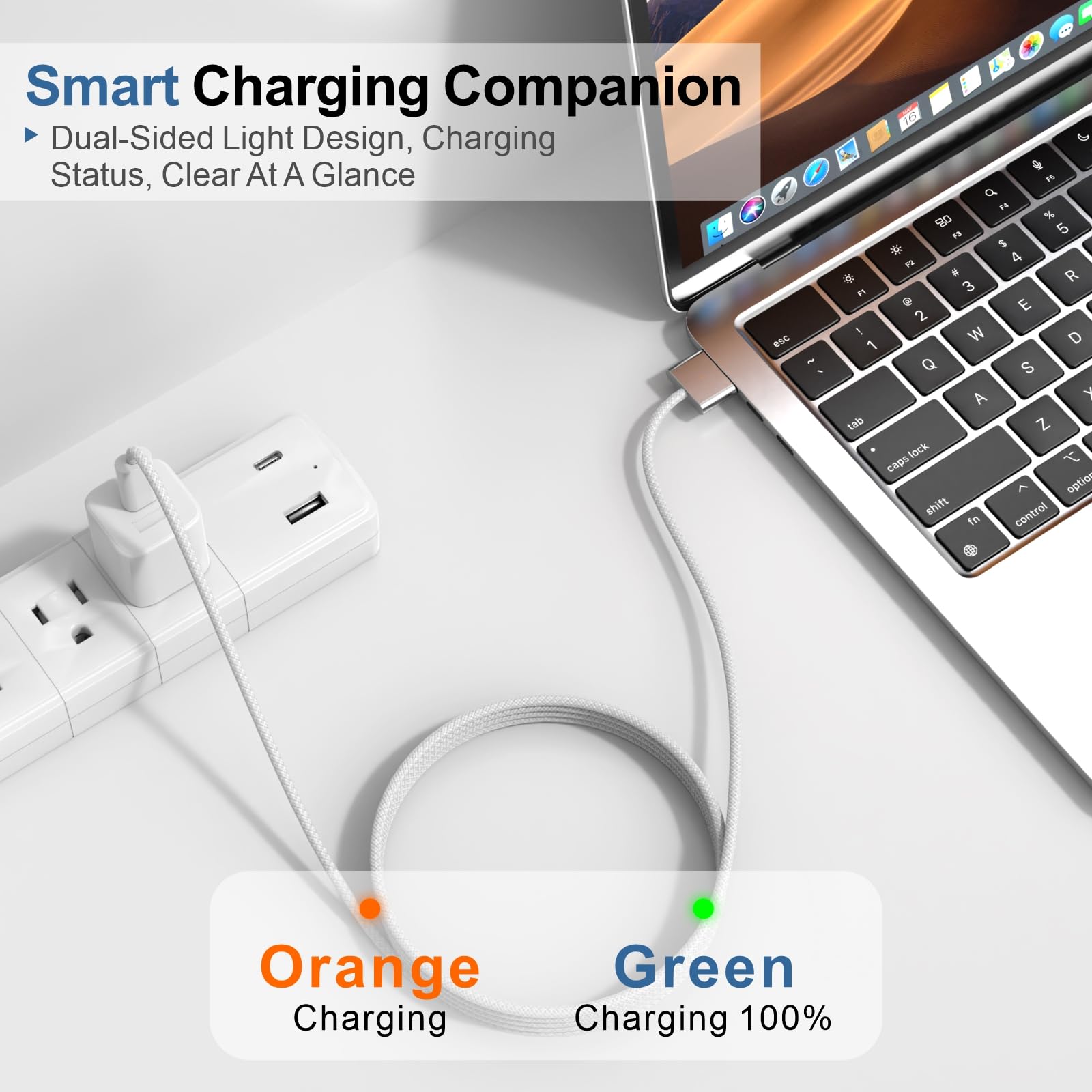 140W USB-C to Magnetic 3 Cable 6.6FT, Compatible with MagSafe 3 for MacBook Pro 14" 16" & Air 13" 15" M4 M3 M2 2021-2025 Fast Charging Cord White - 2
