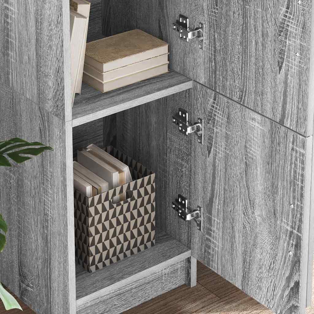 Scrivania Porta PC con Mobiletto, Set da 2 Pezzi Grigio Sonoma | Ideale per studio e ufficio, questo set include uno scrittoio con scaffali e un mobiletto a tre ante.