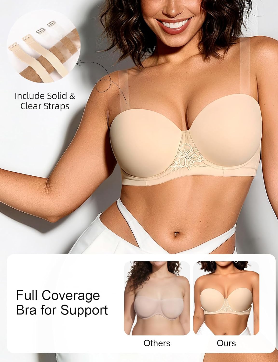 Upushall Plus Size Strapless Bra for Large Breasts Convertible Multiway Underwire Bras