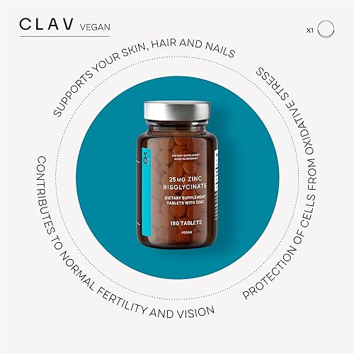 Miniatura 4 de CLAV® Bisglicinato de zinc 25 mg - 180 tabletas (suministro para 6 meses) - Suplemento de zinc quelado natural - Glicinato de zinc vegano para apoyo
