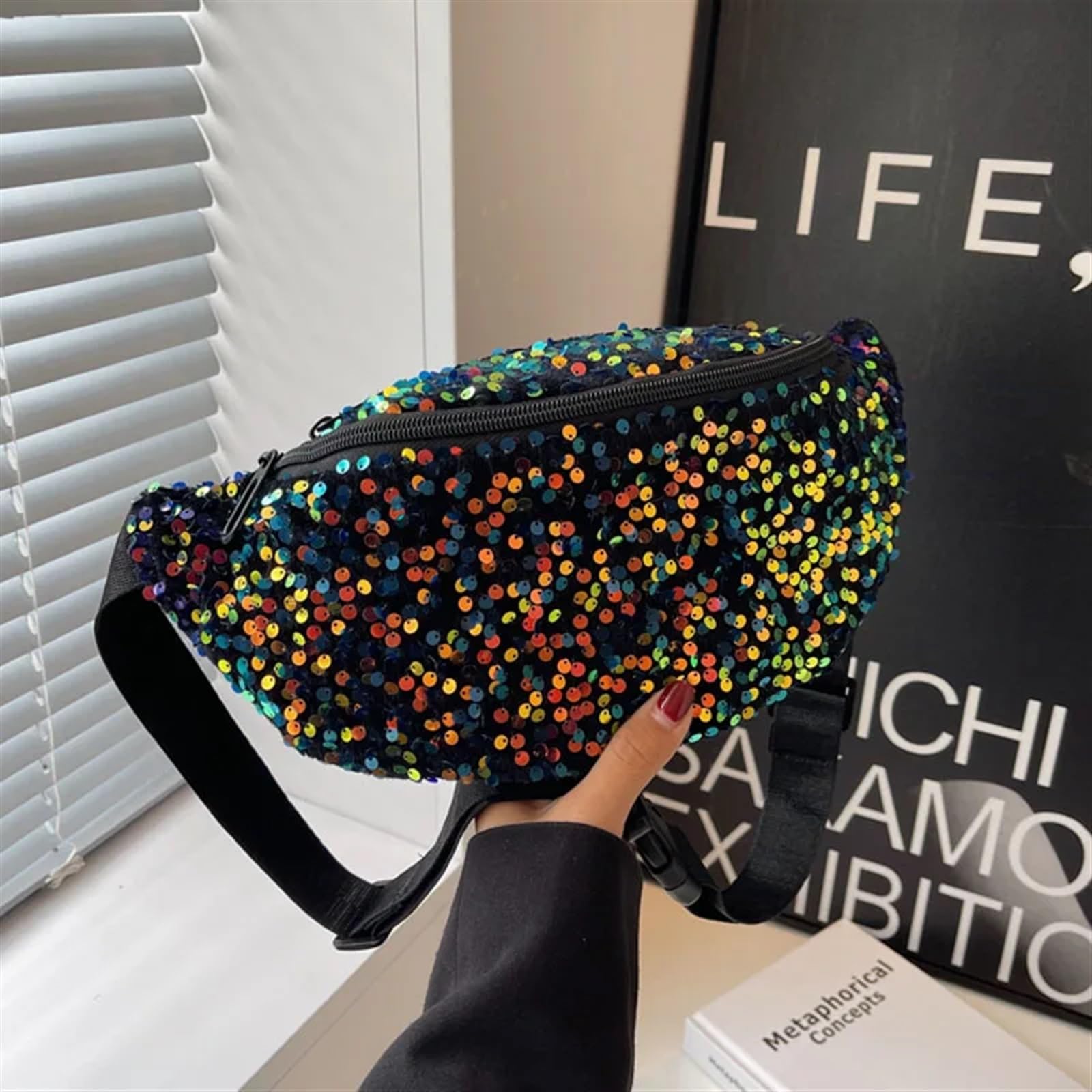 Marsupio da Donna di Lusso con Paillettes Marsupio alla Moda Borsa a Tracolla a Tracolla Casual(Purple)