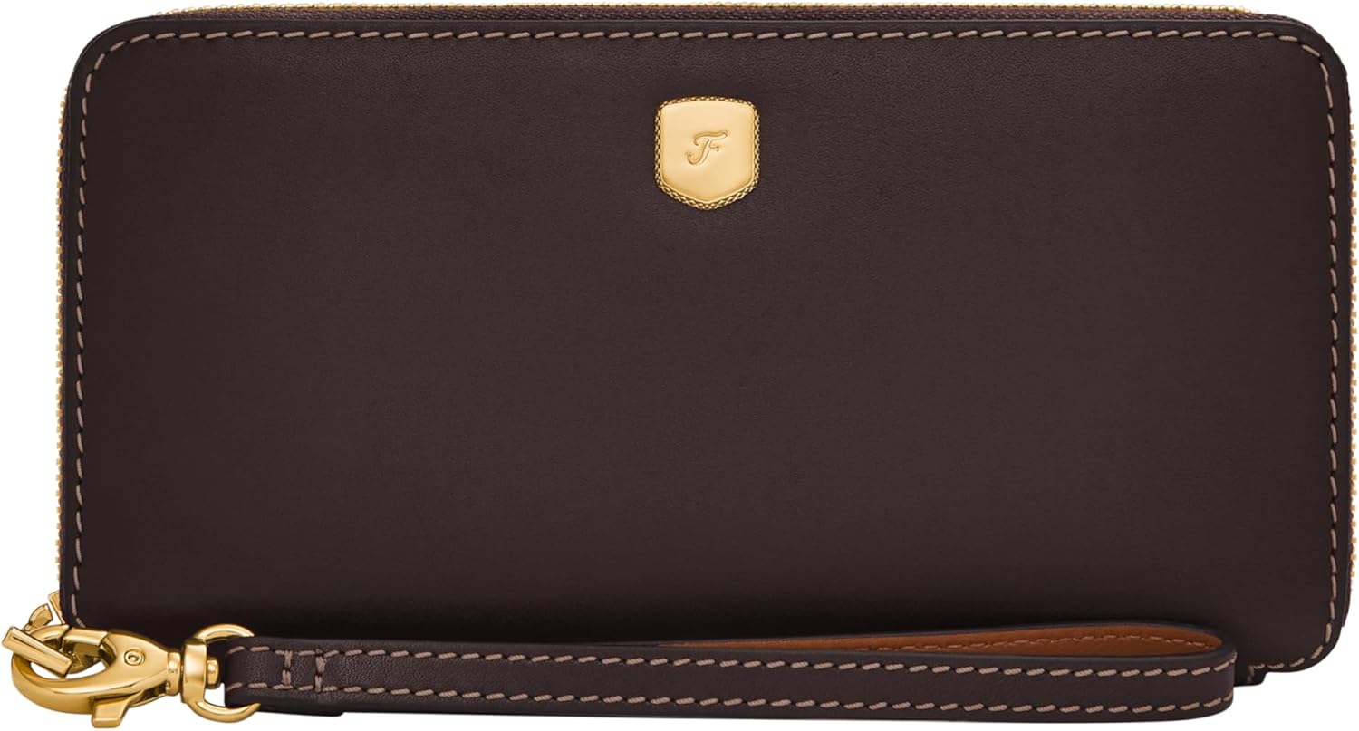 Fossil Women's Lennox Leather Zip Around Clutch Wallet, Medium Brown (Model: SL10037200)