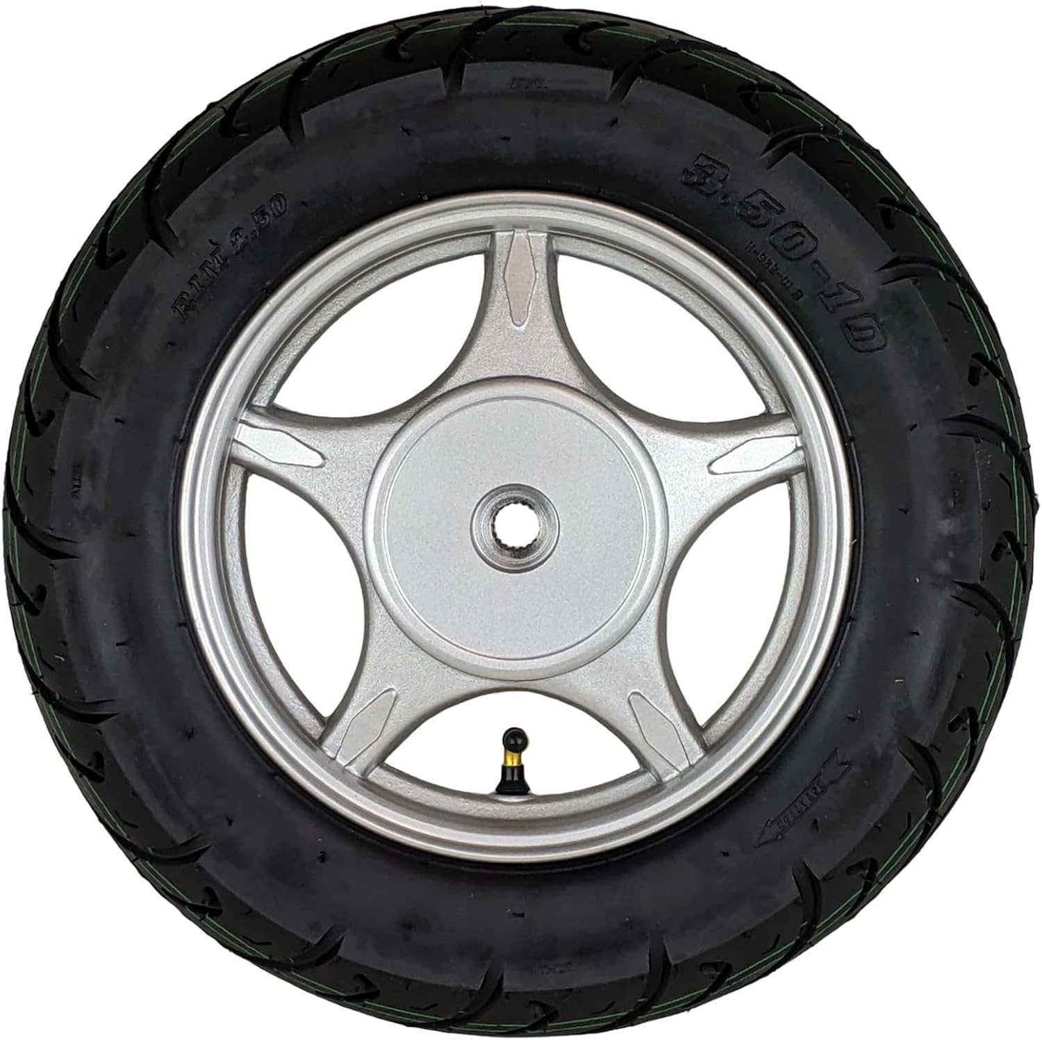 RedCap 10" Inch Rear Wheel & 3.5-10 Tire Assembly for 50cc Scooter Moped with Drum Brake GY6 QMB139 Sunny TaoTao Vitacci Amigo Milano Beemer 50 Yongfuo YN50QT-8 (Silver)