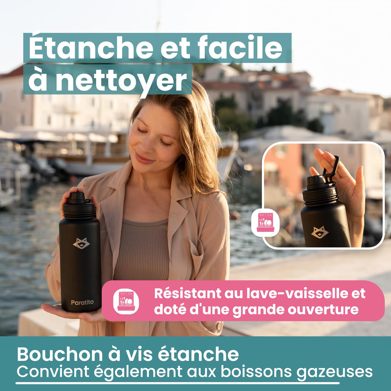 Bouteille isotherme avec infuseur à thé et bouchon à vis sport – Parfait pour les déplacements
