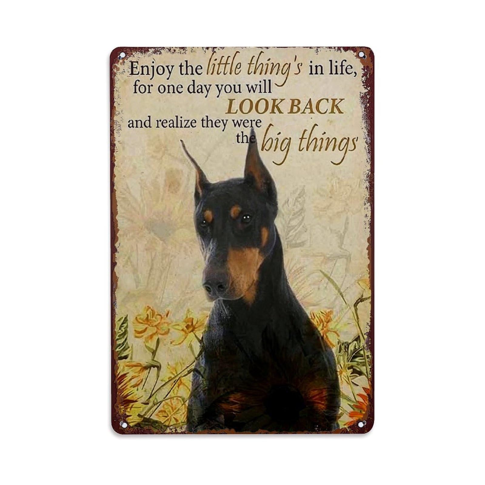 Doberman Dog Floral Background Quote Retro Metal Tin Sign, Vintage Decor Art Poster for Bar, Home, Man Cave, Kitchen, Laundry Room Gift 8x12Inch