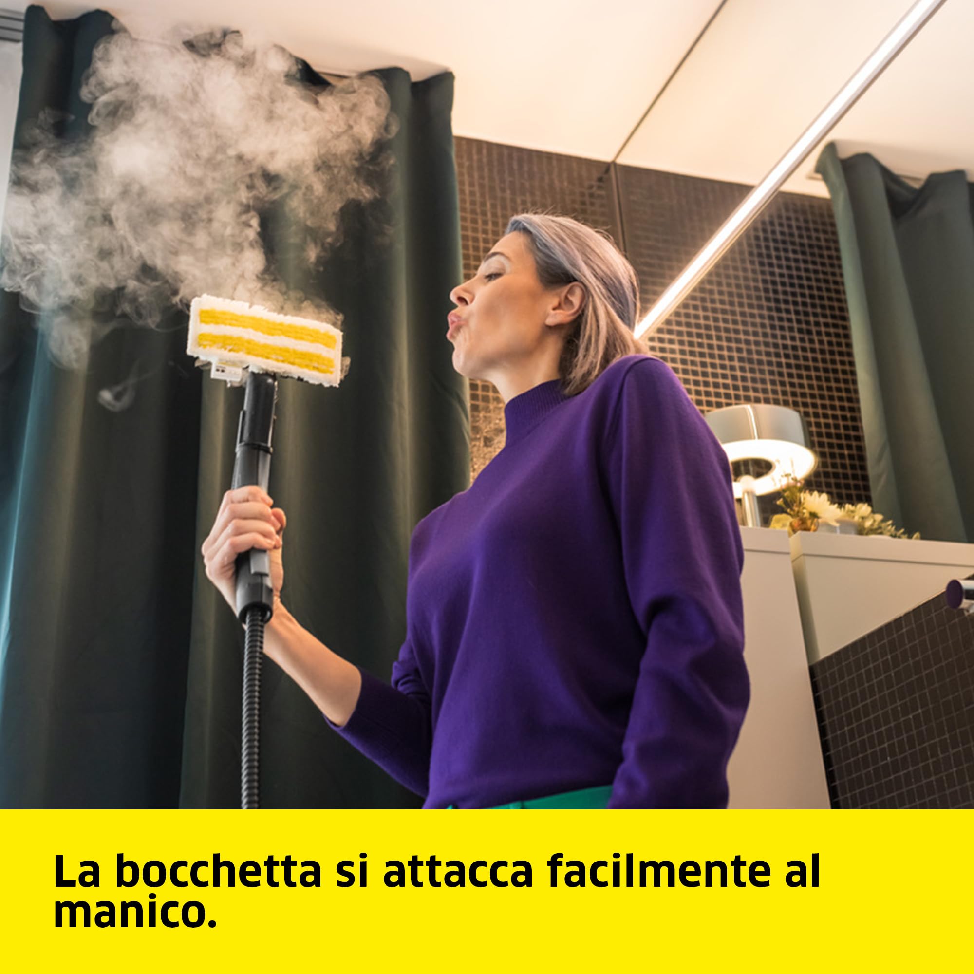 Kärcher set bocchetta manuale flessibile con panno in microfibra abbinato per una pulizia efficace di superfici dritte e curve, accessorio originale per i pulitori a vapore Kärcher