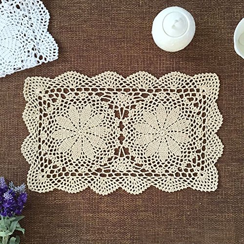 yazi Placemats for Dining Table Handmade Cotton Placemats Doily Crochet Lace Table Doilies Square Coasters Beige 10inches by 16inches