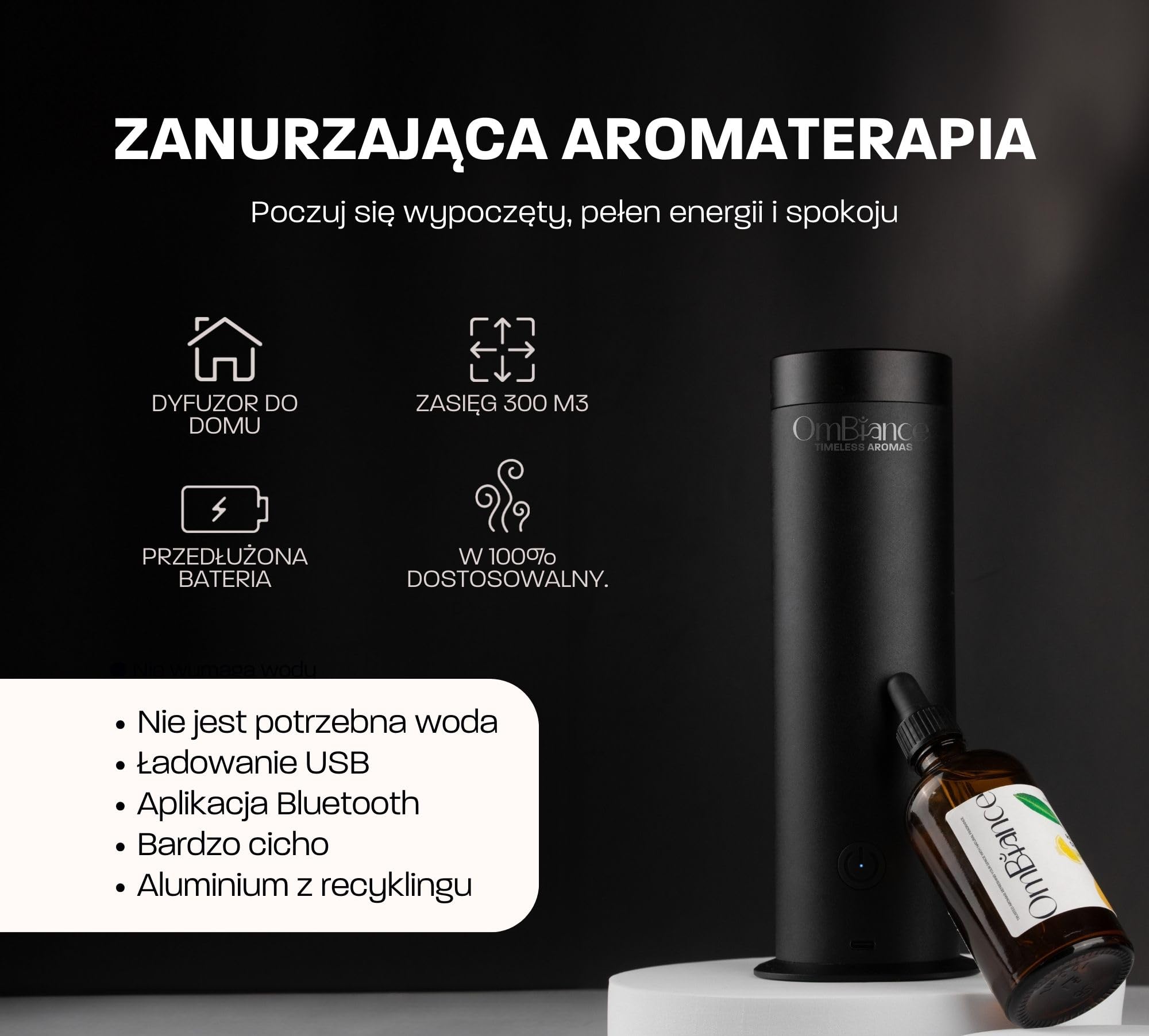 Profesjonalny dyfuzor zapachowy i olejków eterycznych | Kontrolowane przez aplikację | Nawilżacz i oczyszczacz powietrza | Pochłaniają zapachy | Idealny prezent, czarny, 300m3
