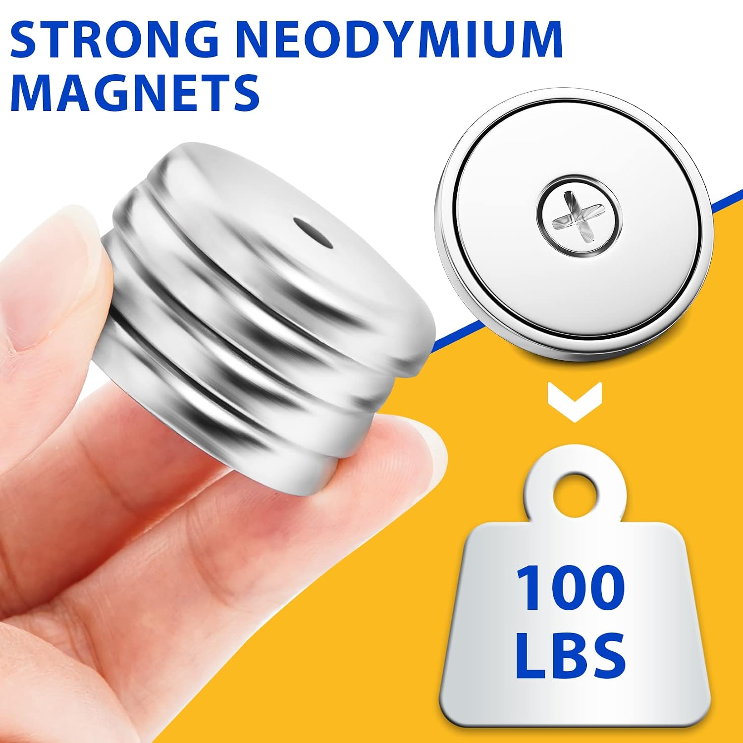 Pack of 4 Neodymium Cup Magnet with Countersunk Hole 100 LBS Pull Force Industrial Strength Round Base Rare Earth Magnets, 1.26''D x 0.2"H, Screws Included (4)