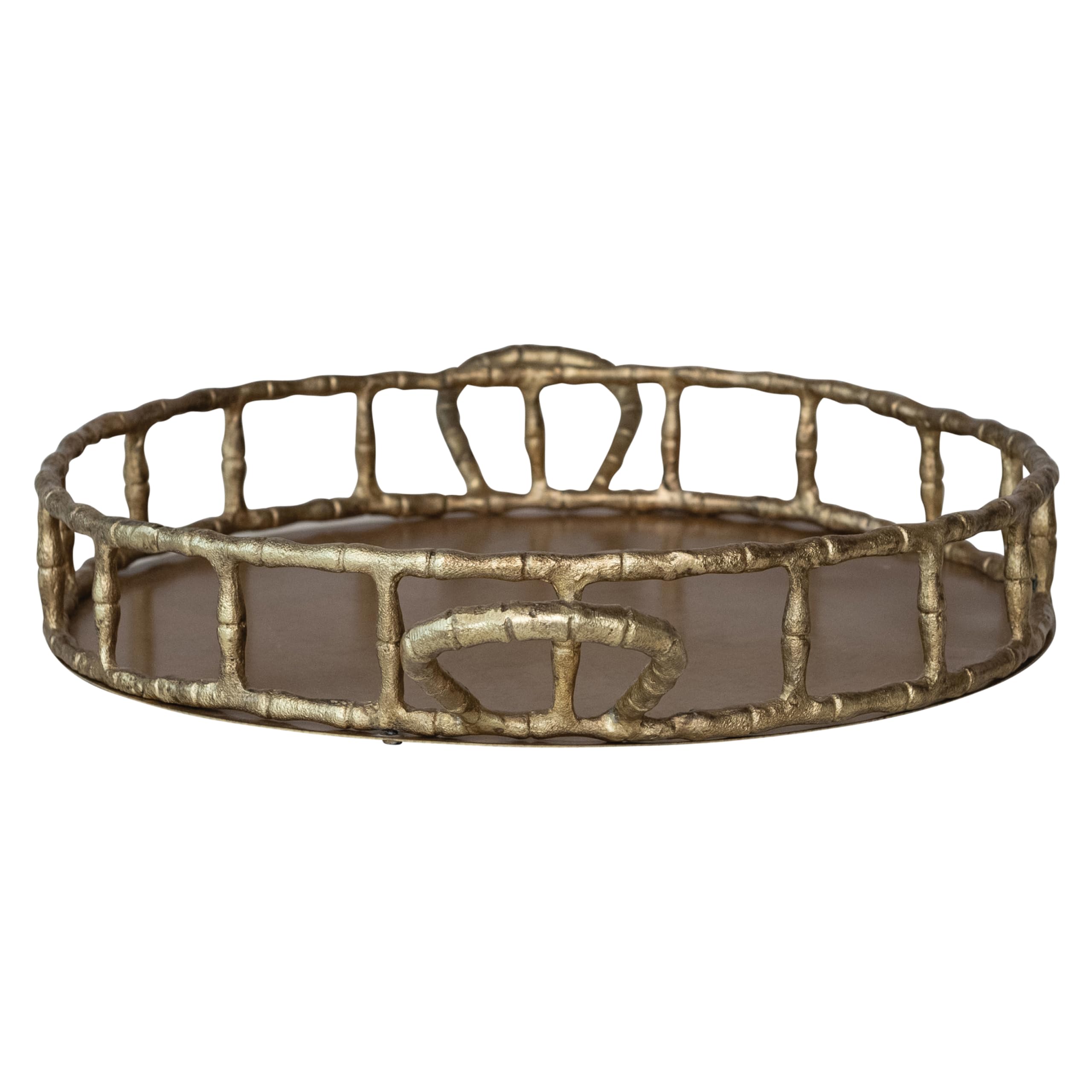 Creative Co-Op Cast Aluminum Faux Bamboo Tray with Handles, Brass Finish