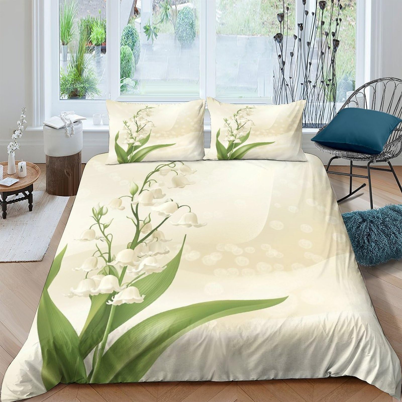P5V6M1Q9 3D Printed Floral Lily Duvet Cover Microfiber Soft Breathable Orchid Quilt Cover Set with 2 Pillowcases for Bedroom Decor Single（135x200cm）