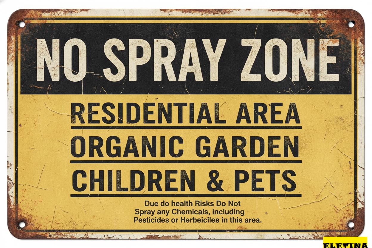 No Spray Zone Organic Garden Children Pets Notice Tin Sign Yard Decor 8x12in