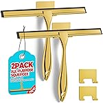 ALFLOD 2PACK 10-Inch Golden All-Purpose Shower Squeegee for Shower Doors, Bath Linen Sets, Tile Shower Walls, Bathroom, Window, Glass and Car Windshield, Mirrors and Kitchen-Stainless Steel