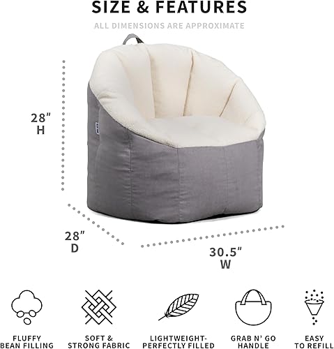 Miniatura 3 de Big Joe Milano - Puf con tela de sherpa y gamuza vegana, poliéster suave, avenagrafito, 2.5 pies