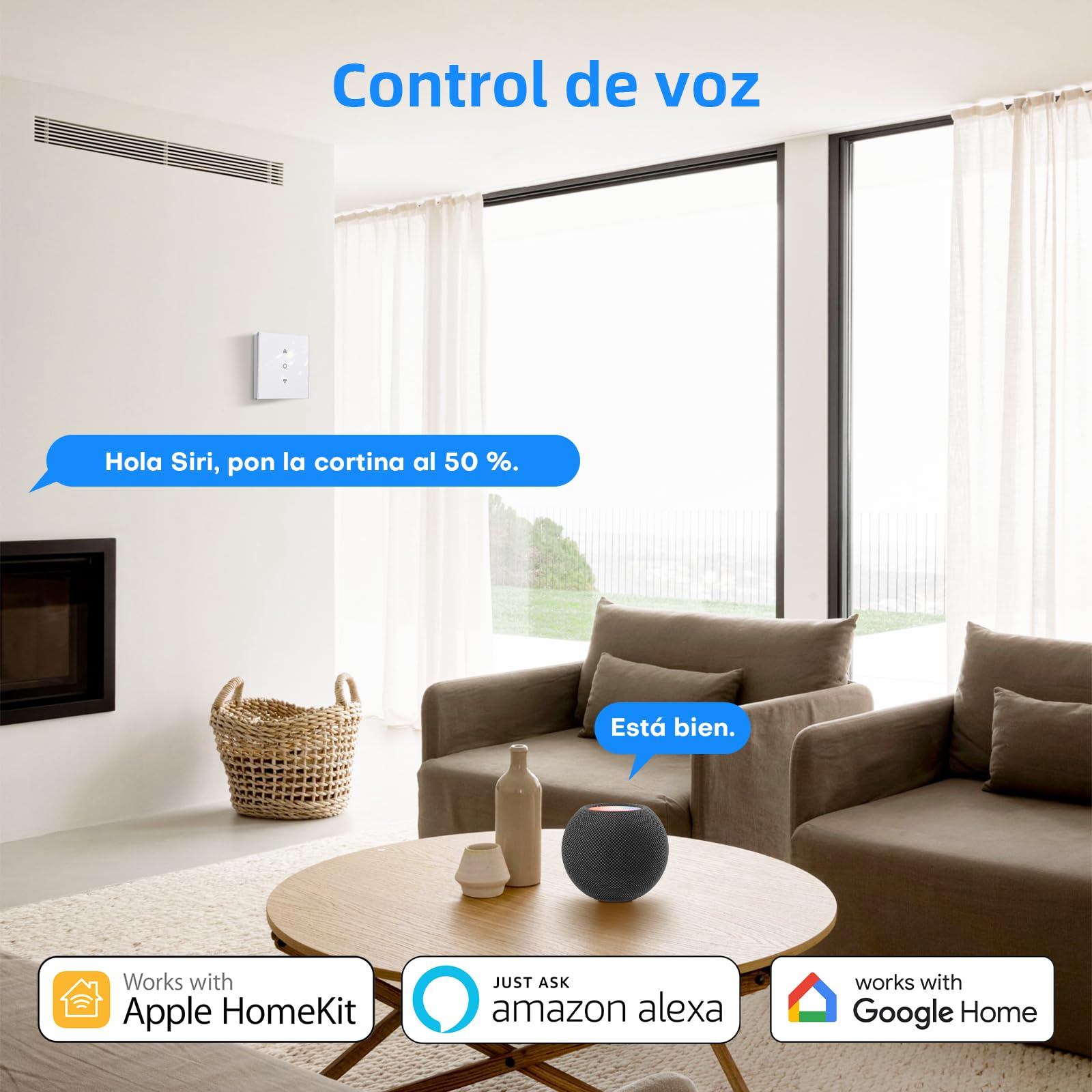 Maxcio Interruptor de persiana WiFi, Interruptor Inteligente Persiana LED Compatible con HomeKit, Alexa y Google Home, Calibración con un Solo Clic, Control de Porcentaje, Remoto y Control por Voz