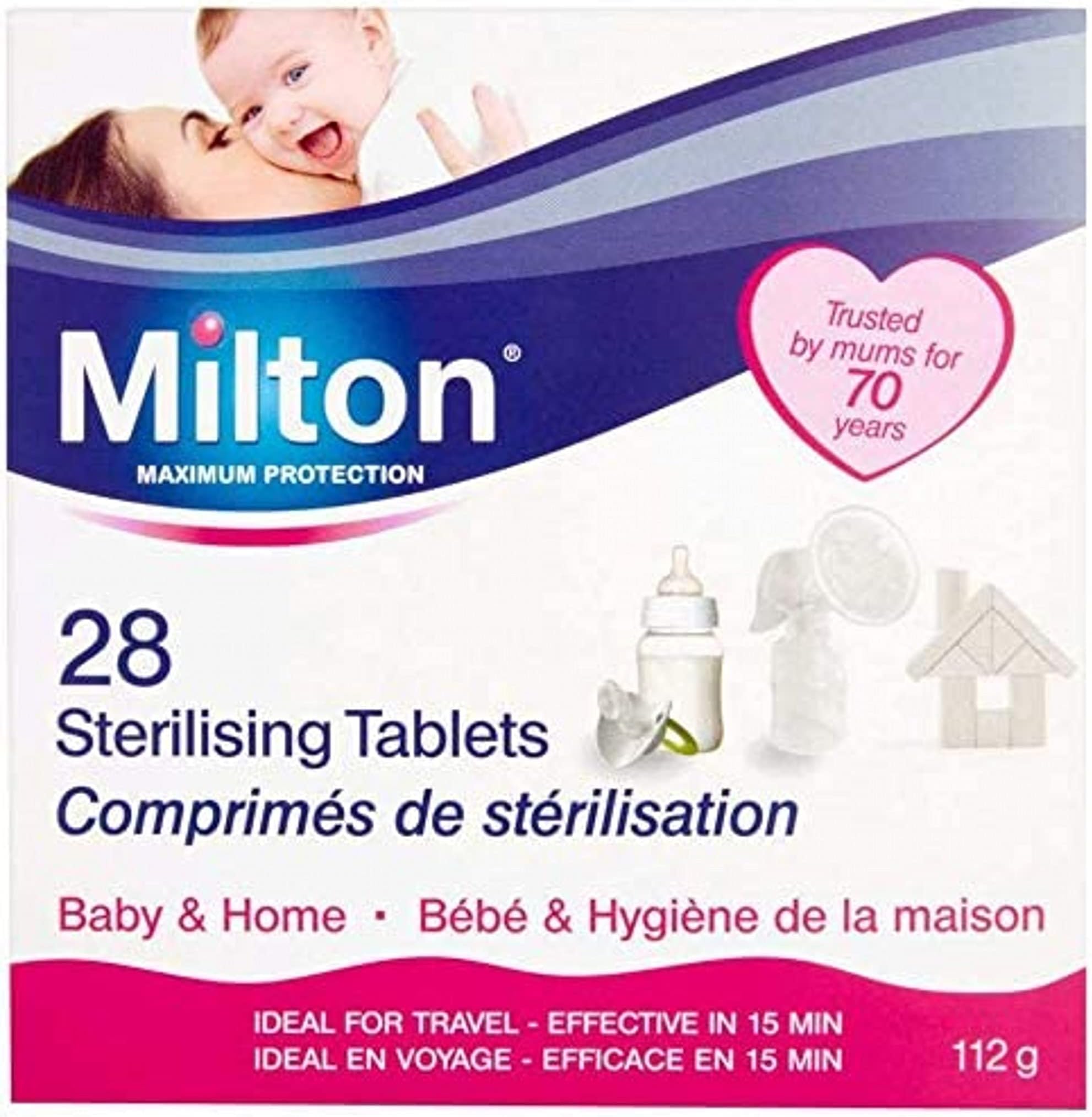 2 x Milton Sterilising Tablets - 28 Count (Pack of 2) - Baby & Home Hygiene Products - Effective in 15 Minutes