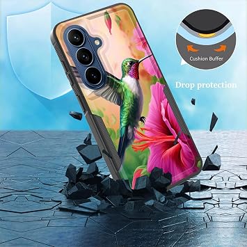 for Galaxy S26 Ultra ケース、デュアルレイヤー ヘビーデューティ ハイブリッド 耐衝撃 ハード PC ソフト シリコン TPU バンパー 保護ケース Samsung Galaxy S26 Ultra 6.9インチ 2026用、かわいいハチドリの花