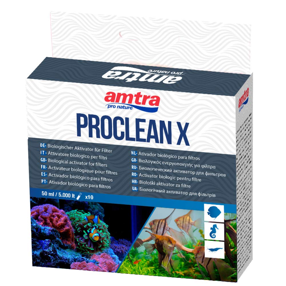 Amtra Proclean X - Activador Bacteriano Para Filtros De Acuarios De Agua Dulce Y Marina, Activador Del Ciclo Del Nitrógeno. Formato 10 Viales X 5 Ml