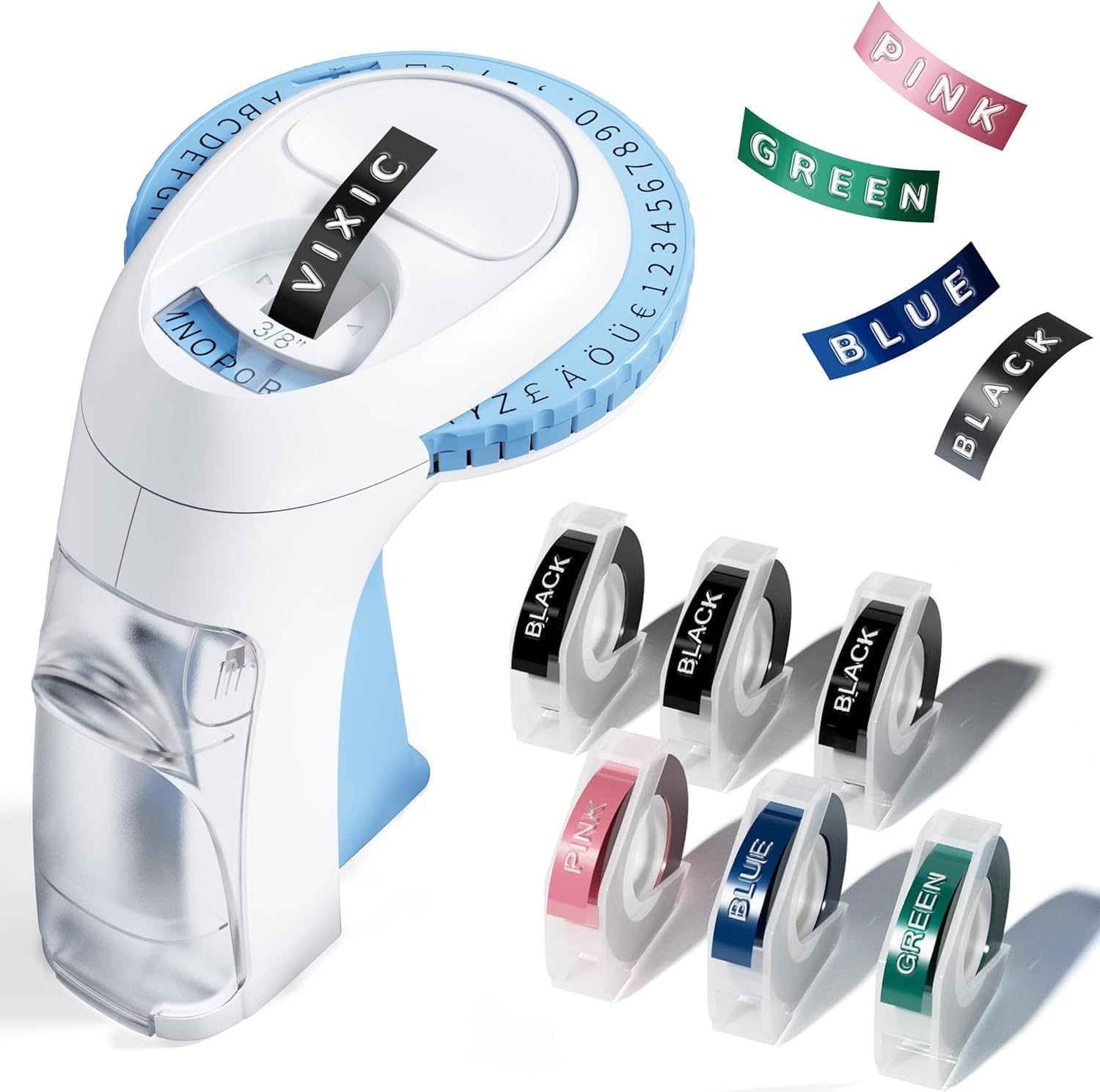 Embossing Label Maker, Vintage Embossed Label Maker, Portable 3D Retro Embosser Label printer with 6 Tapes 3/8"(9mm), Perfect for Office Home Elderly and Kids (Blue)