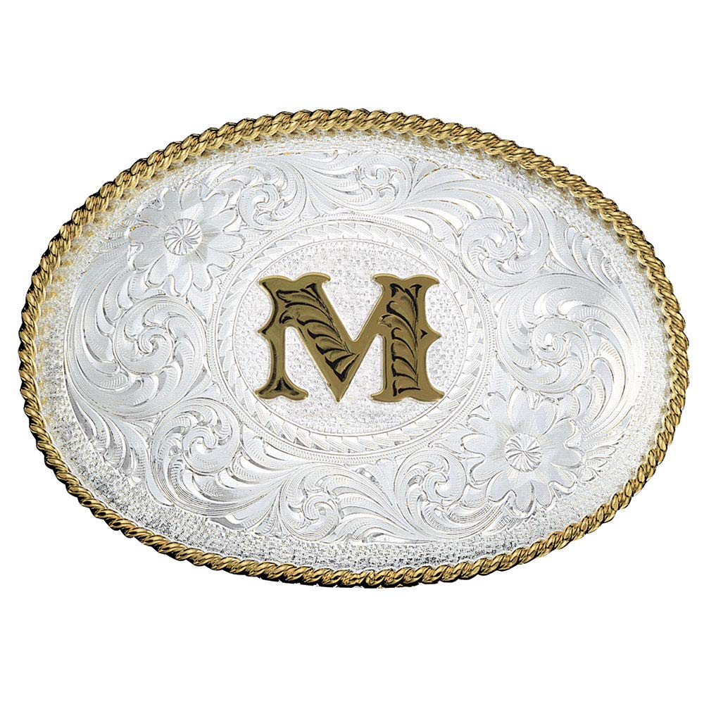 Montana Silversmiths Initial Engraved Gold Trim Western Belt Buckle
